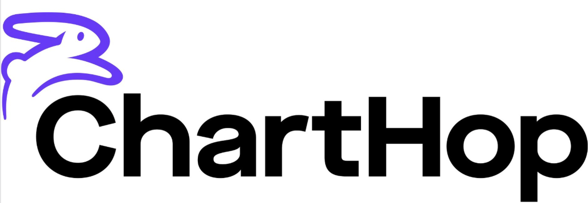 ChartHop written in black with a purple rabbit drawn above it on the left