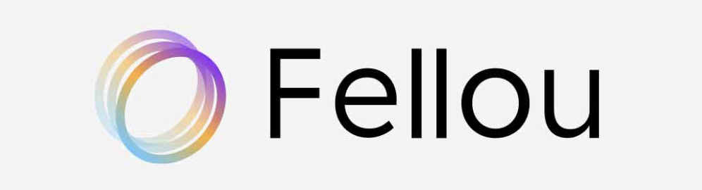 Fellou Write in black on a white background and to the left a round, pastel-colored logo.