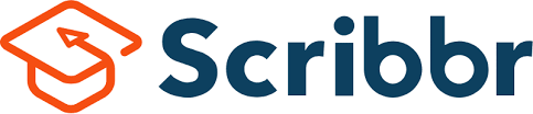 Scribbr is written in navy blue on a white background with a small orange arrow logo next to it.