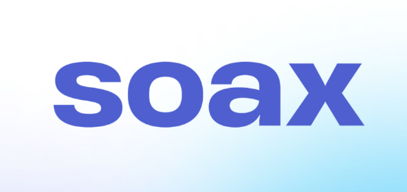 SOAX written in blue on a light blue and white gradient background