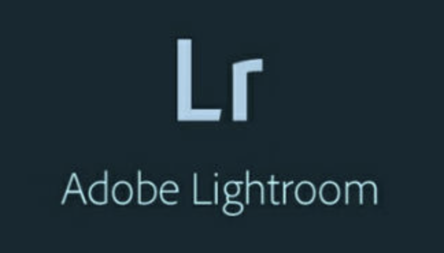 It is written in very light blue on a black background, and underneath, in the same color, is written Adobe Lightroom.