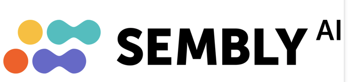 Sembly AI ecris en noir sur fond blanc et cote gauche un logo jaune orange violet et vert