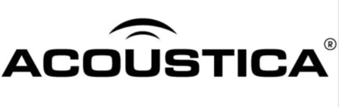 Acoustica ecris en gros en noir sur fond blanc