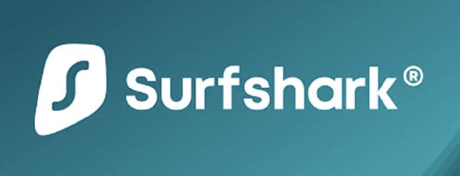 Surfshark written in white on a blue background