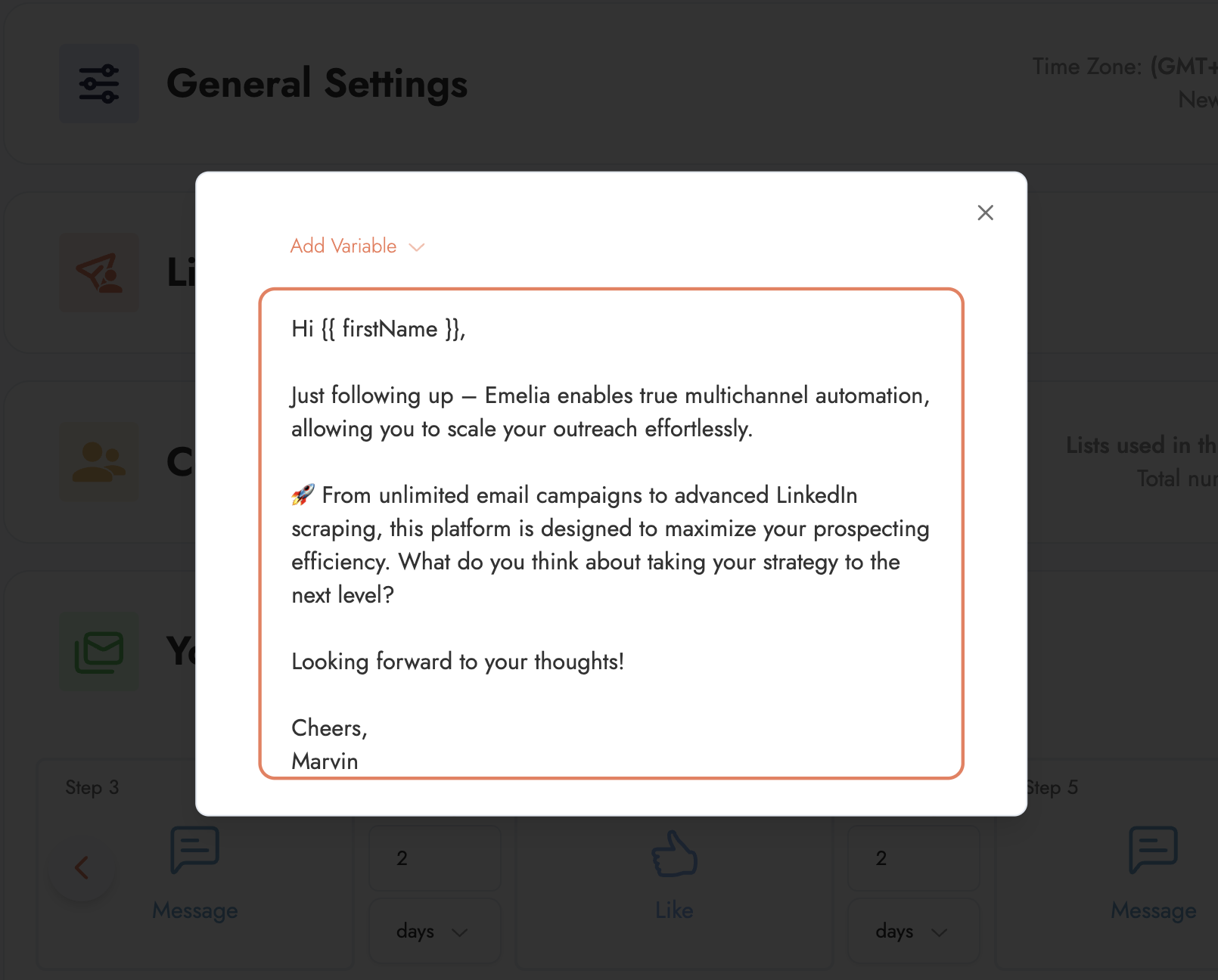 Screenshot of follow-up message in automated LinkedIn sequence