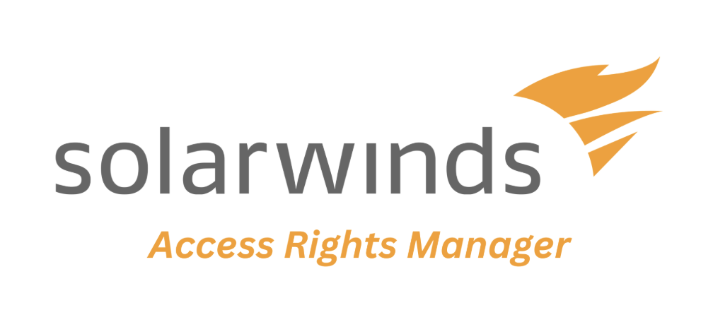 Solarwinds written in gray and Access Rights Manager written in yellow, all on a white background.