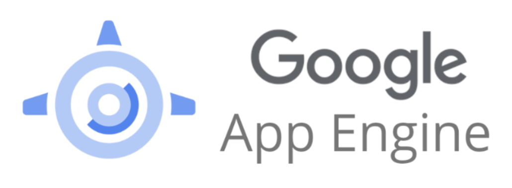 Google App Engine written in gray on a white background with a blue, round logo on the left