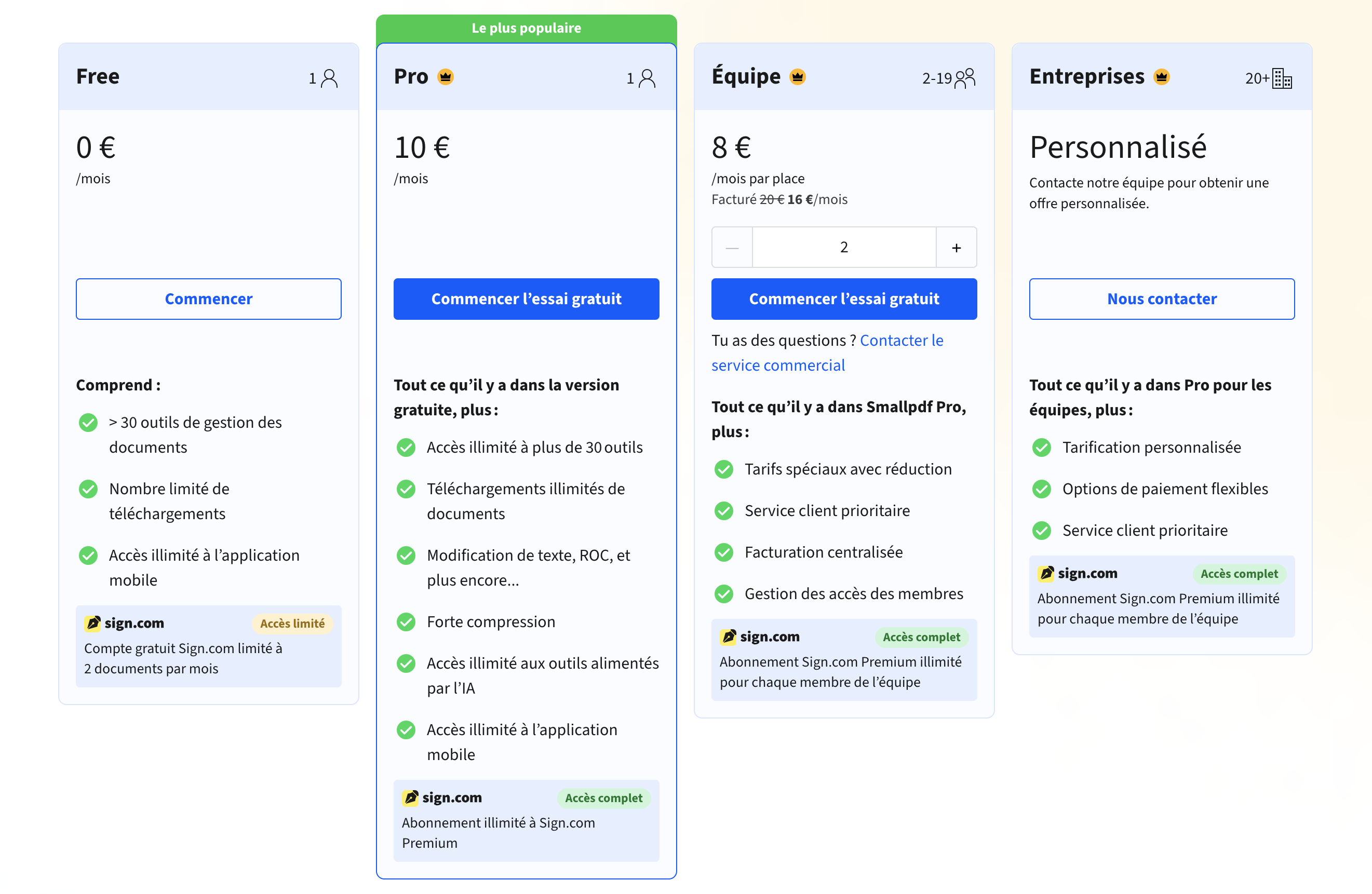 Capture d'ecran des prix de Small PDF