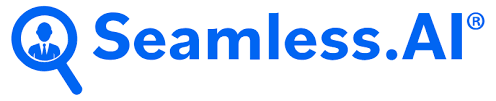 Seamless.ai escrito en azul claro sobre fondo blanco.