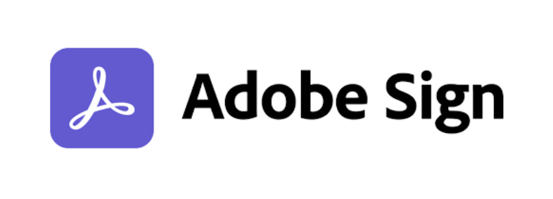
Adobe Sign is written in black on a white background with a purple and white square logo next to it.