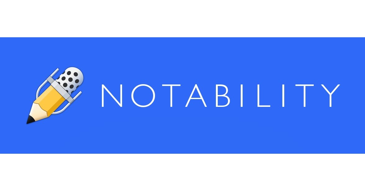 Notability written in white on a blue background with a small pencil next to it.