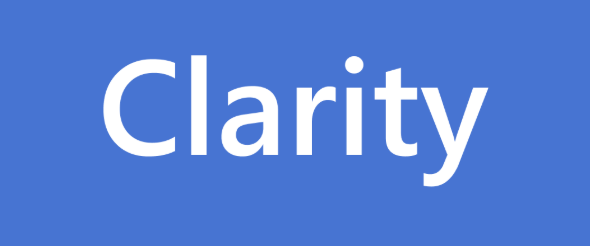 Clarity written in white on a blue background