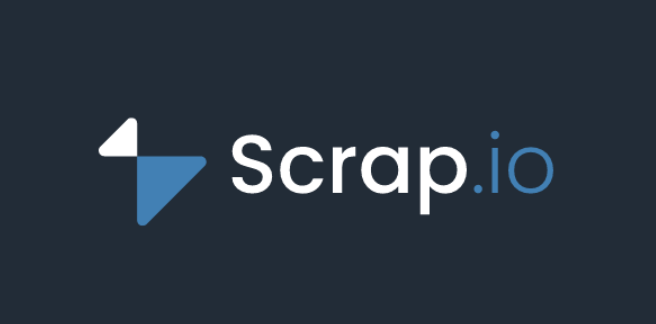 Scrap written in white, .io written in blue, all on a dark background.