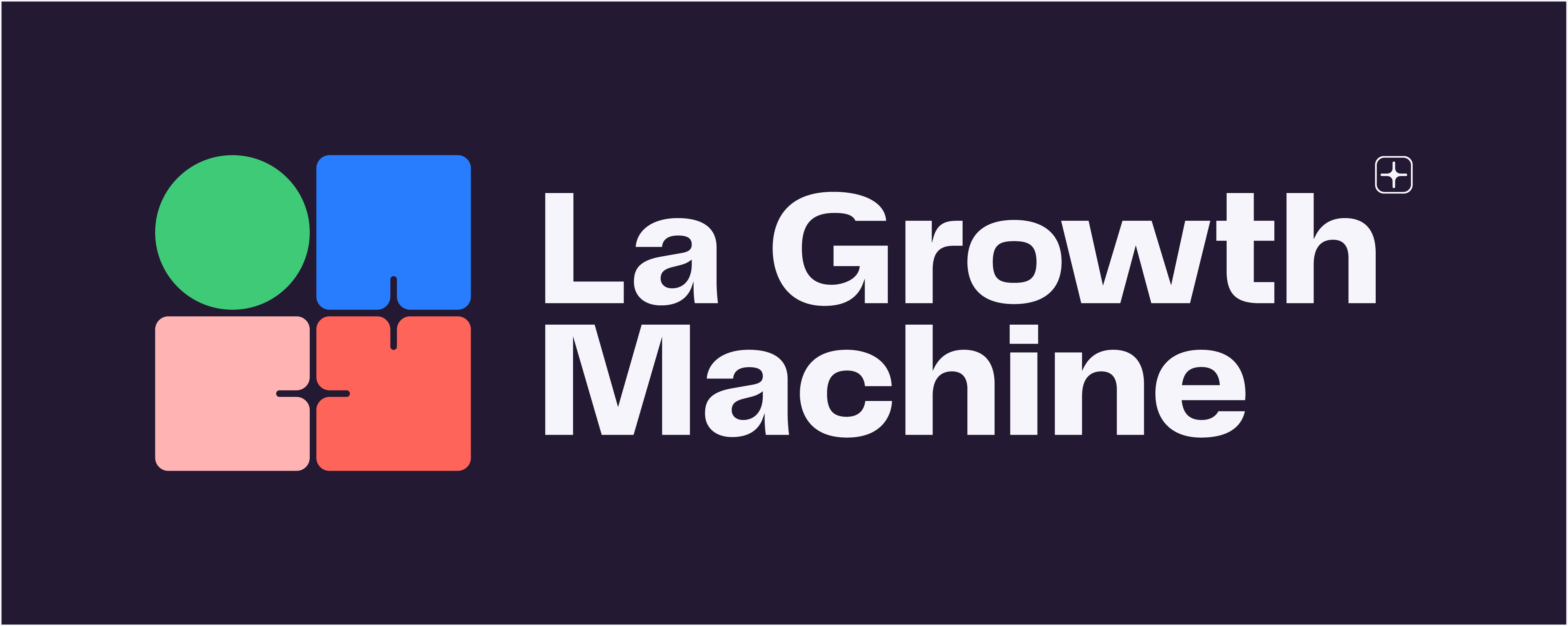la Growth machine ecris en blanc et bun logo multicolor sur le cote le tout sur un fond foncé