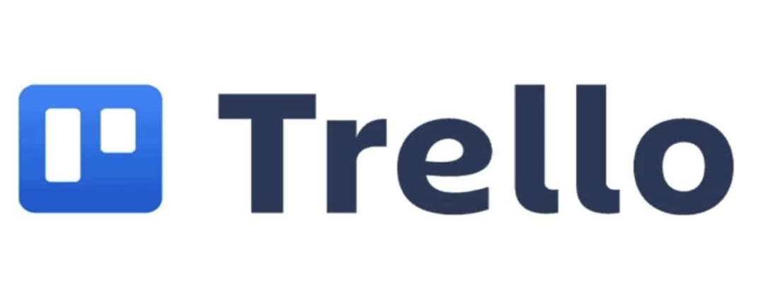 Blue square logo with Trello written in black on a white background