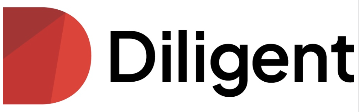 D in red and Diligent in black, all on a white background