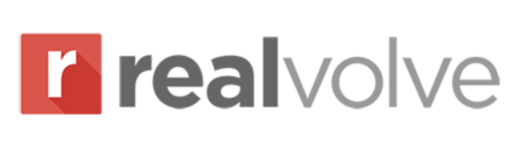 Red square logo with an R inside and REAL written in dark gray and Volve in light gray