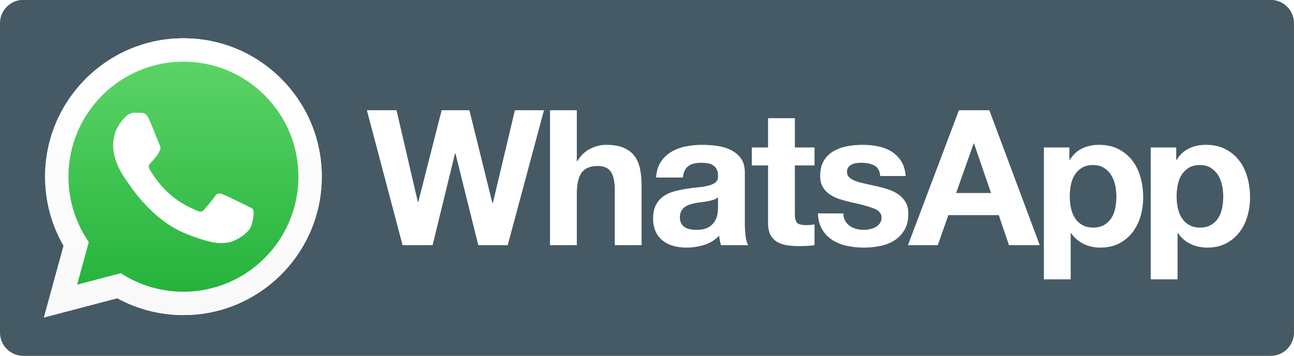 WhatsApp written in white on a dark gray background with a green bubble next to it containing a white telephone.