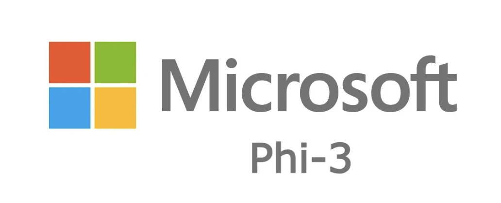 Microsoft Phi writes in gray, and on the left there is the Microsoft logo with four colored squares.