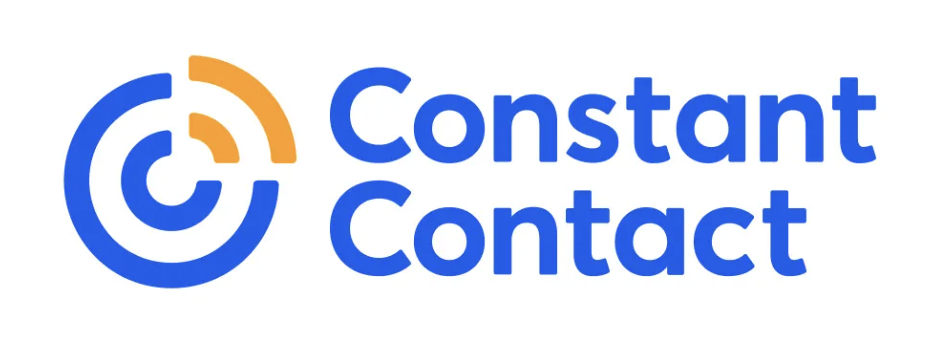 Logo and Constant Contact written in blue with a touch of yellow on a white background