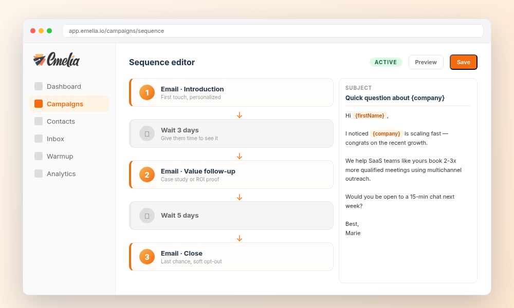 Emelia sequence editor EN