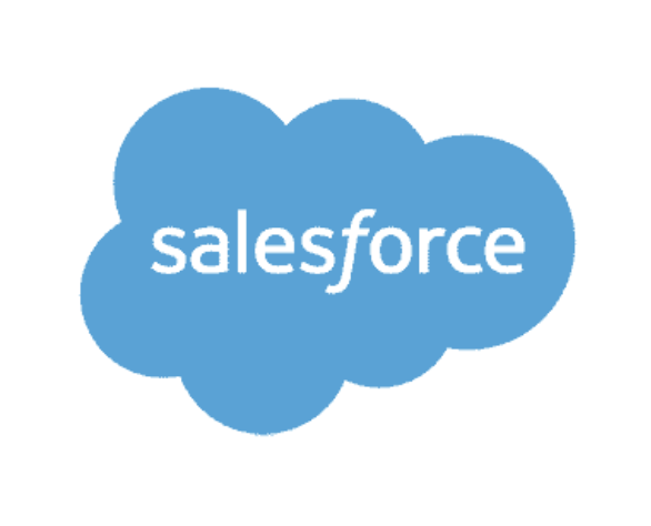 Salesforce written in white on a blue cloud