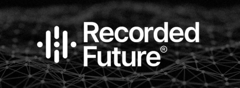 Recorded Future written in white on a black and gray background