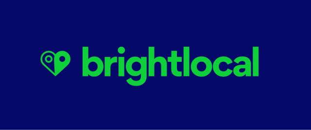 Brightlocal writes in green on a blue background
