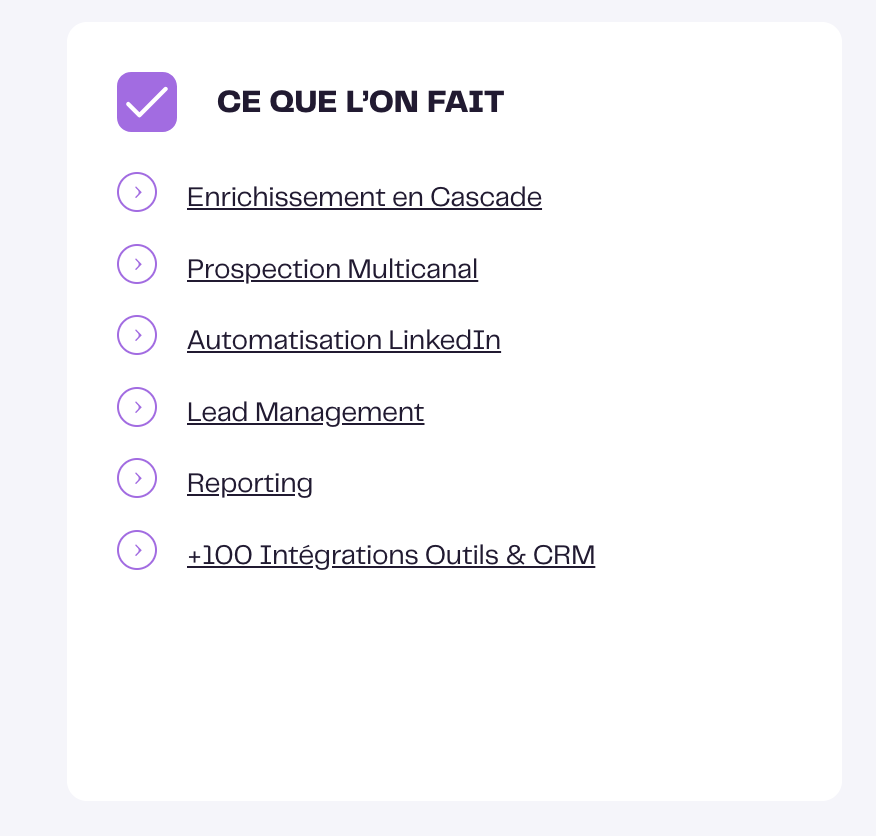 Capture d'ecran des fonctionnalitées de la Growth Machine