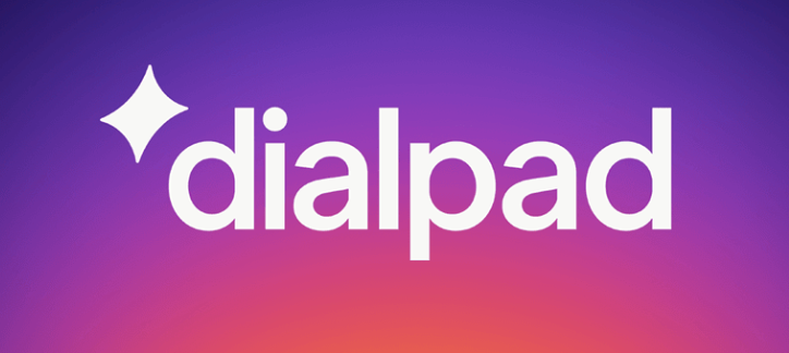 Dialpad written in white on a pink and purple gradient background
