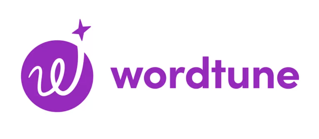 Wordtune written in purple on a white background with a small round logo and purple star