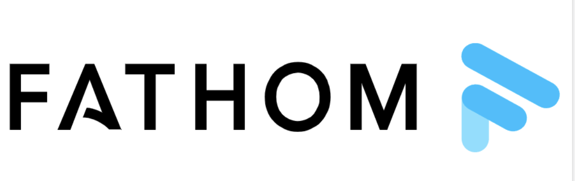 Fathom written in black on a white background with a blue F on the right side