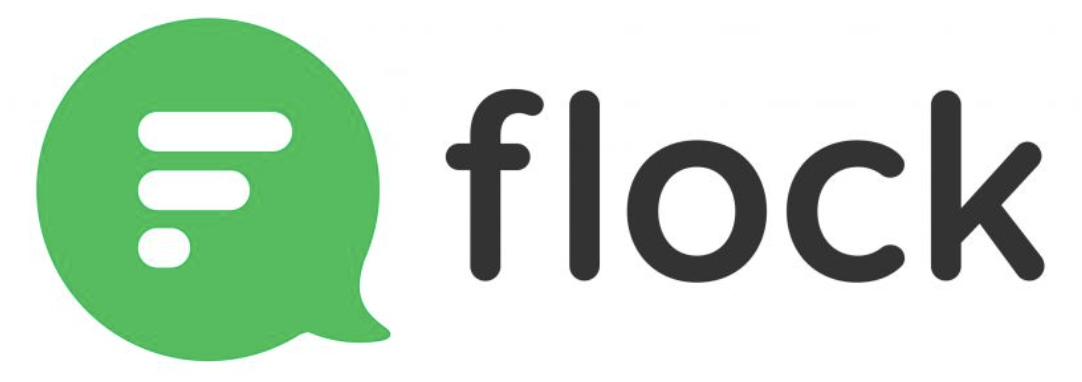 Flock writes in black and to the left a green bubble