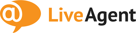 Liveagent writes in black and orange with an @ in a bubble next to it.