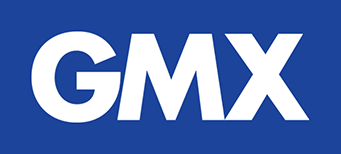 GMX ecris en blanc sur fond bleu marine