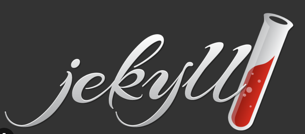 Jekyll writes in gray on a black background, and next to it is a vial filled with red liquid.