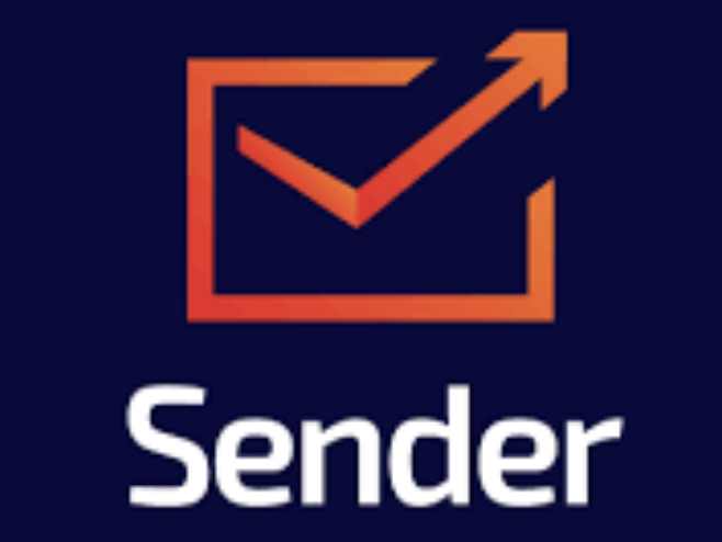 Orange envelope and white Sender lettering on a dark blue background