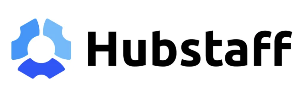 Hubstaff written in black on a white background with a small blue logo on the side