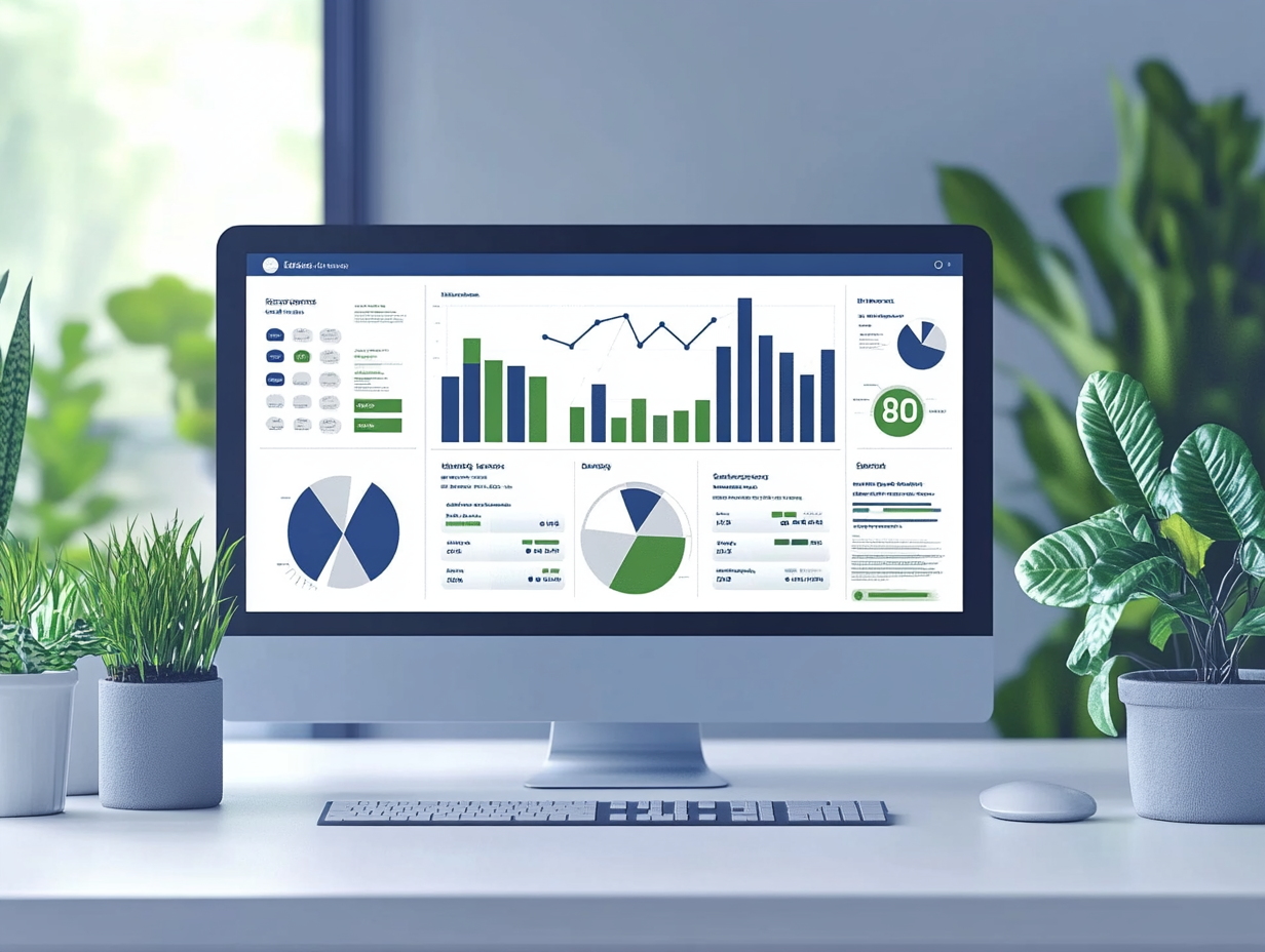 Illustration d'un ordinateur portable ouvert sur des diagrammes et graphiques