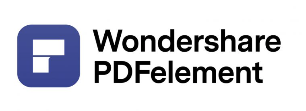  PDFelement par Wondershare ecris en noir sur fond blanc et coté gauche un logo blanc sur fond violet