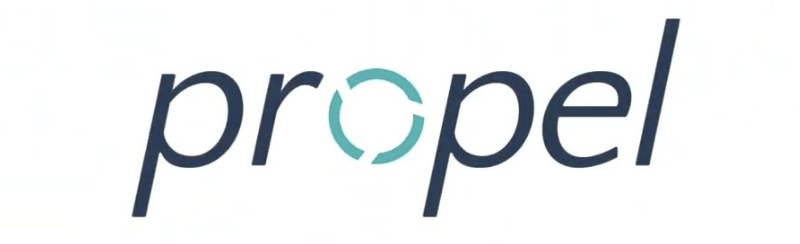Propel written in dark blue on a white background