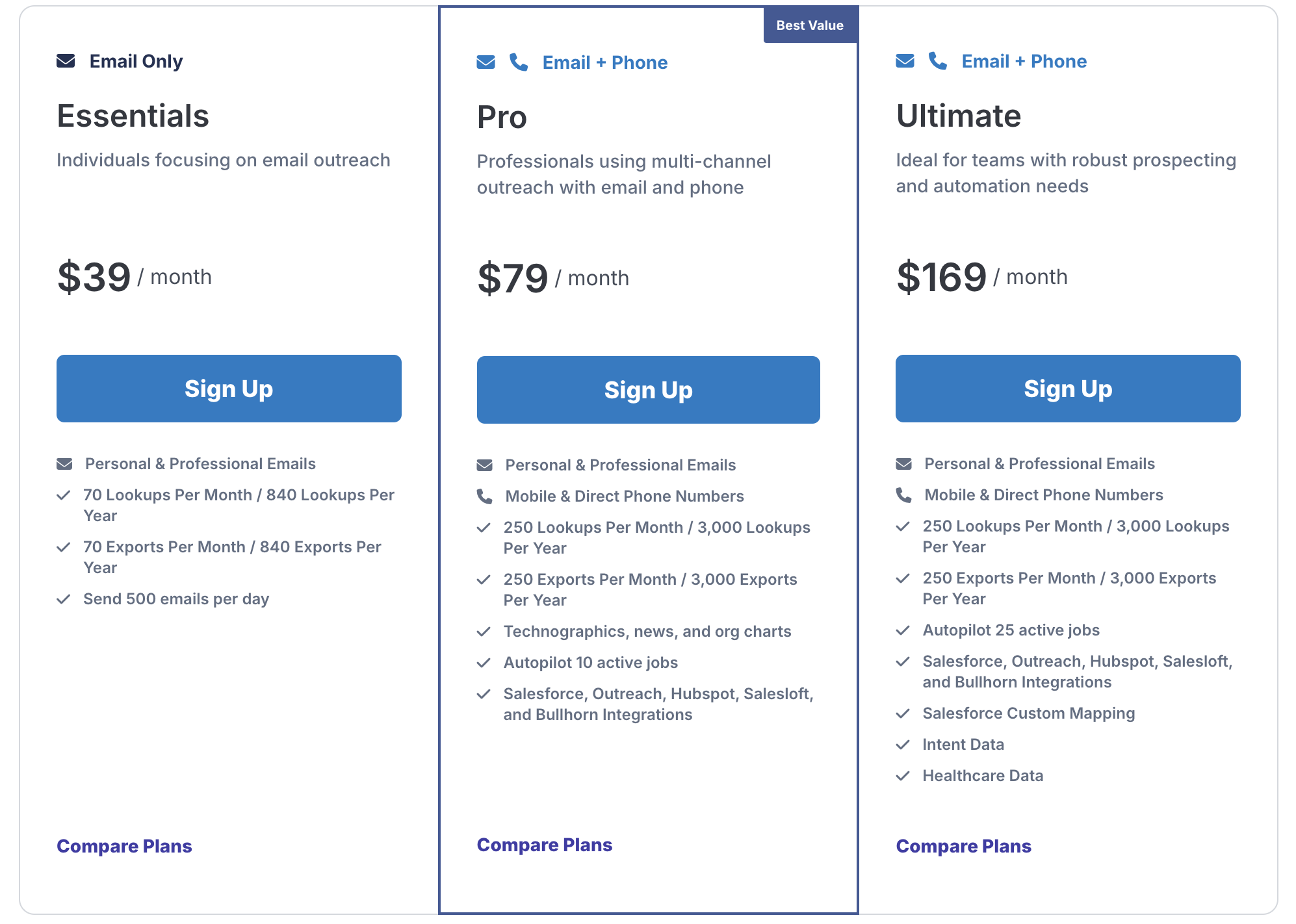 screenshot RocketReach Pricing