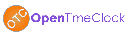 OTC written in white in an orange circle and Open Time Clock written in purple, all on a white background.